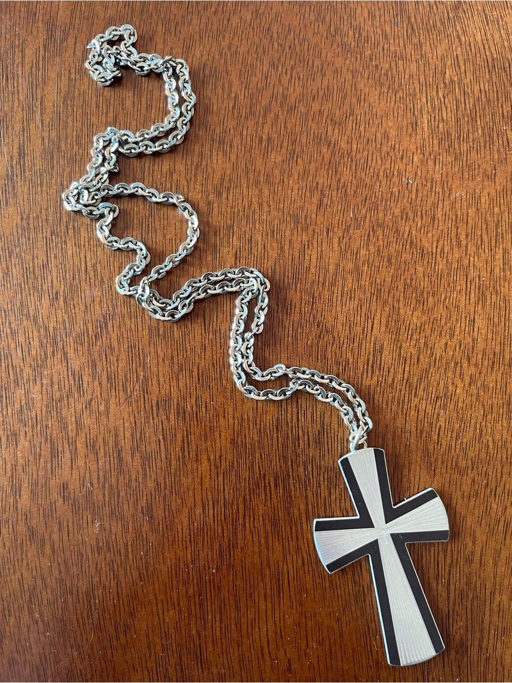 Jorge Jensen Denmark pewter cross w/black enamel Statement necklace 28"